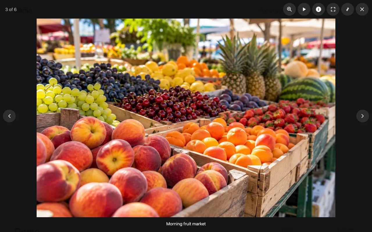 Browse a whole gallery with the arrows, a swipe or the keyboard; every photo has its own link you can share.